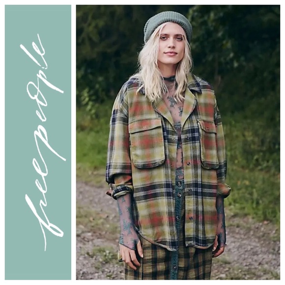 NWT Free People Izzy Cargo Oversized Shirt/ Jacket in Olive Combo - Picture 4 of 14